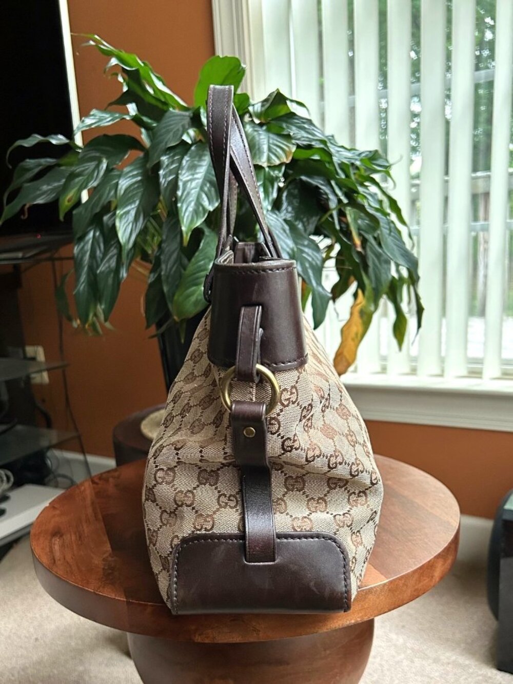 GUCCI GG Monogram Buckle Tote Bag, Taupe, Brown - Picture 5 of 16